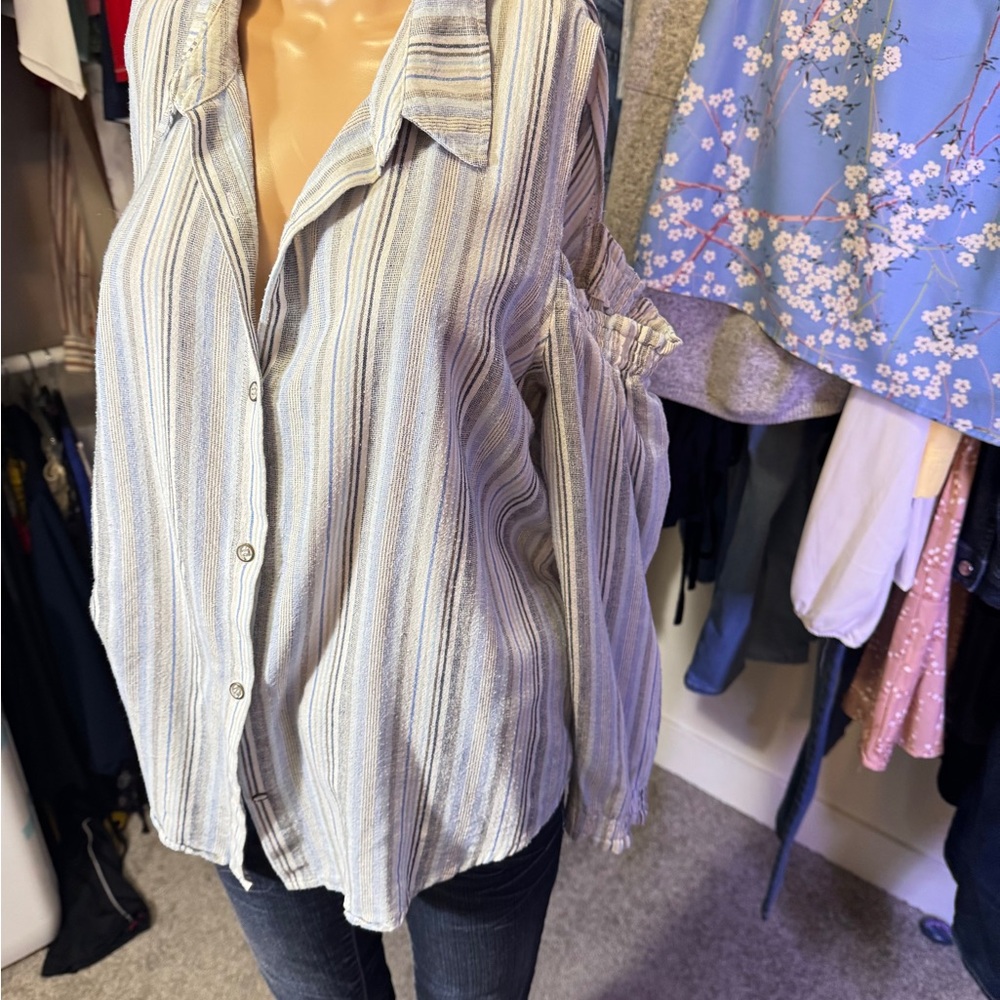 23” ptp Striped Button-Up Women's Top
